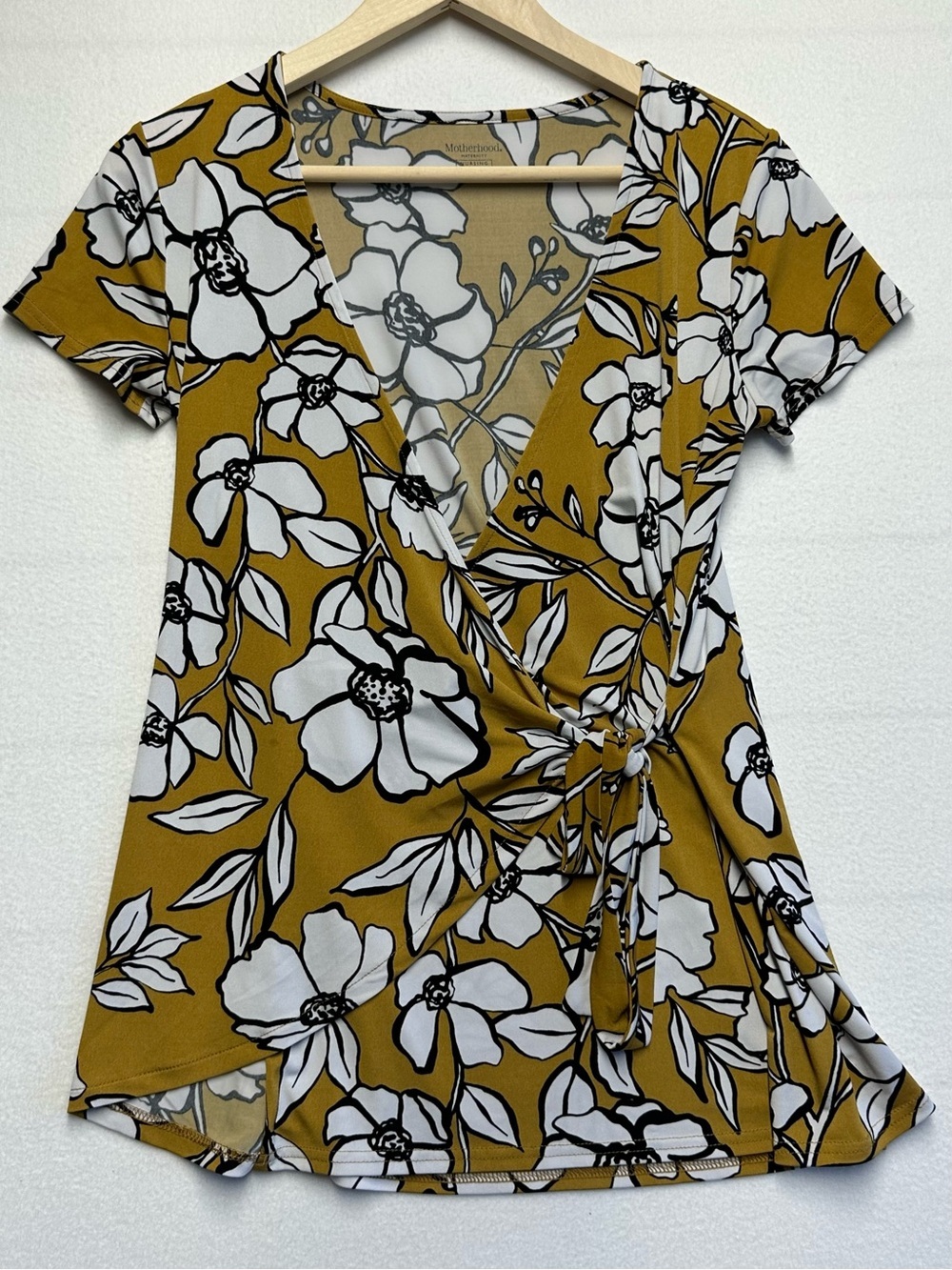 Motherhood Maternity Nursing Wrap Top Floral Mustard Yellow Women’s Small